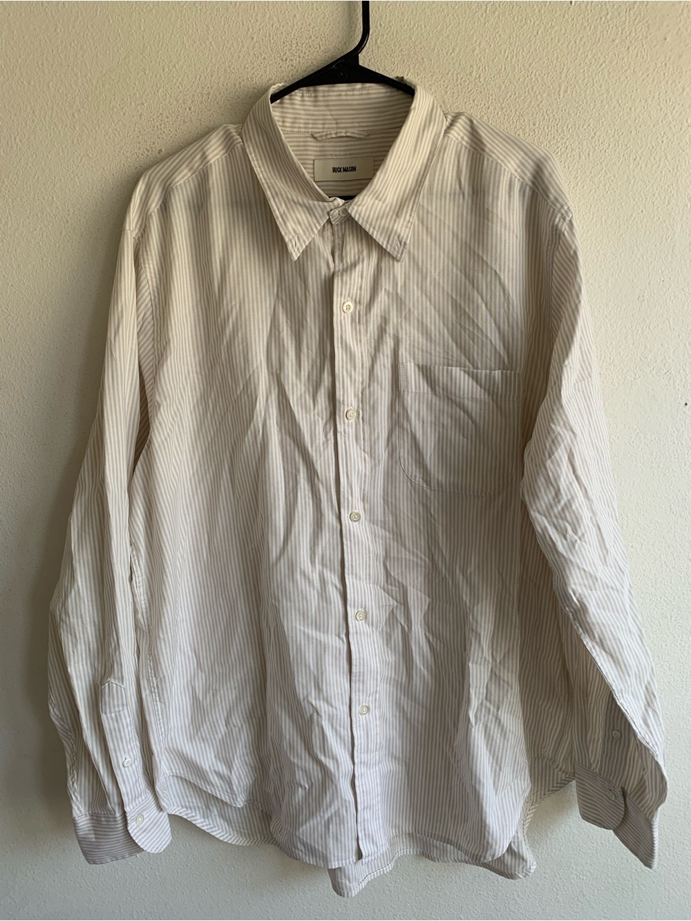 Buck Mason XXL White Tan Striped Button Up Cotton Tencel Shirt Men’s LS